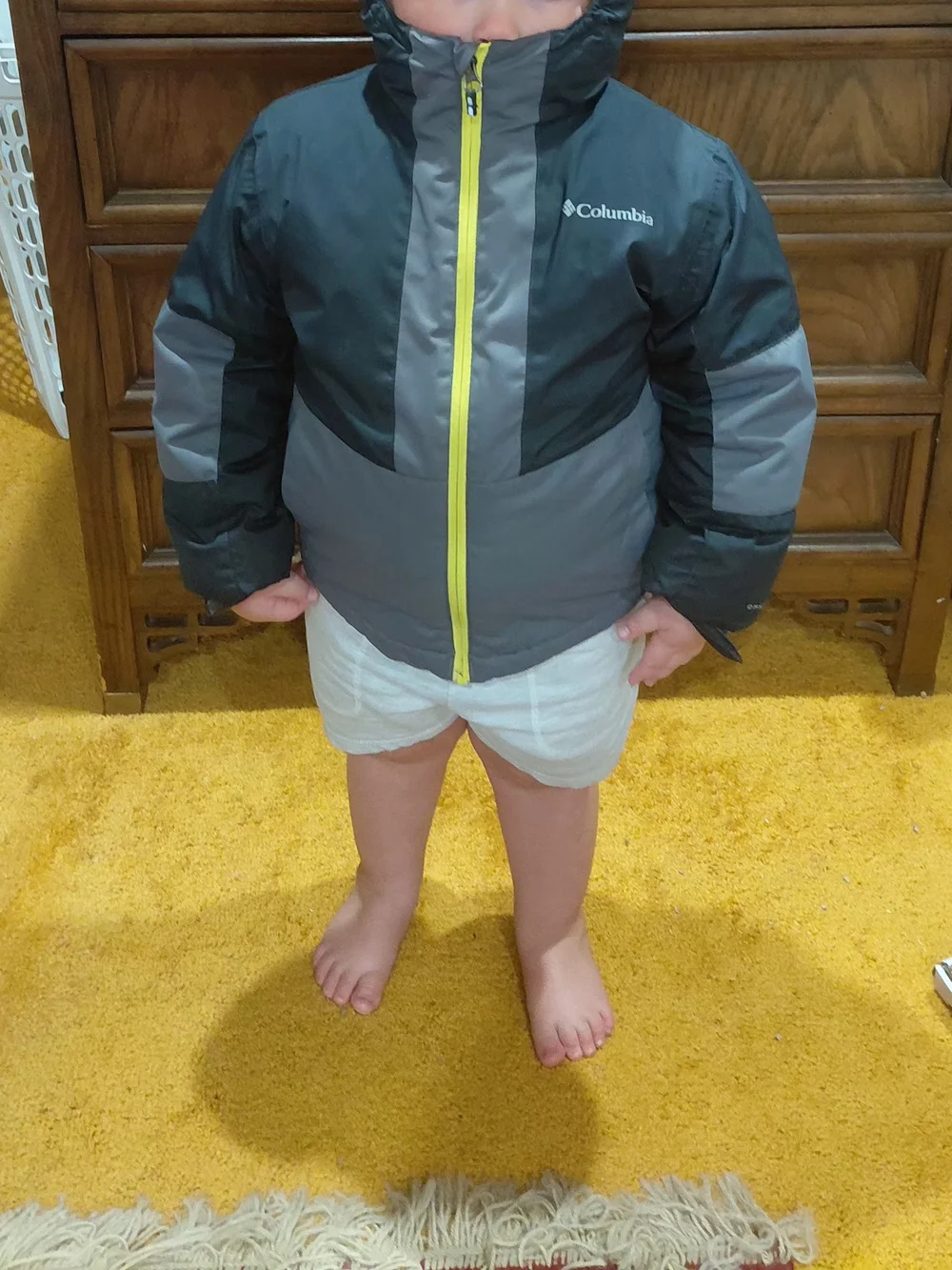 Columbia Kids' Gray & Black Hooded Winter Jacket With Neon Hood Size XXS